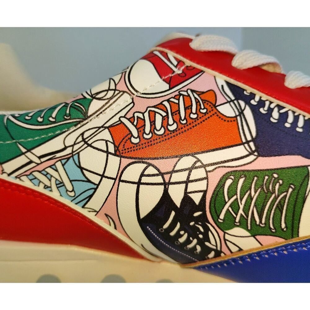 Women's Multicolor Patterned Sneakers with Blue Toe and Red Accents - Picture 3 of 5